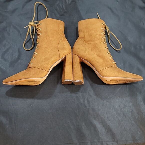 BRAND NEW LILIANA POINTED TOE POINTED TOE LACE-UP BLOCK HEEL FAUX SUEDE … - Picture 14 of 16